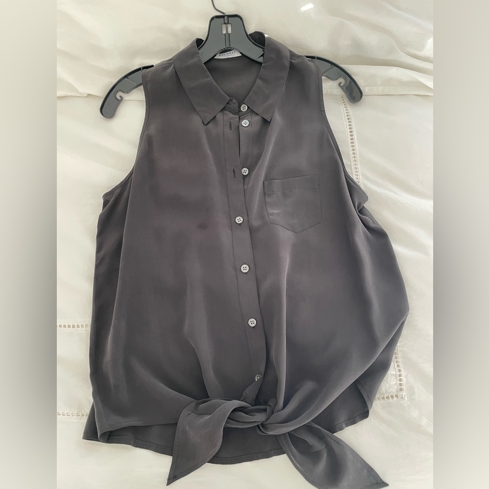Equipment, silk blouse with tie front.